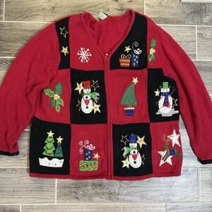 VTG Heirloom Collectible Christmas Sweater Women's 22/24 Cardigan Knit‎ Snowmen